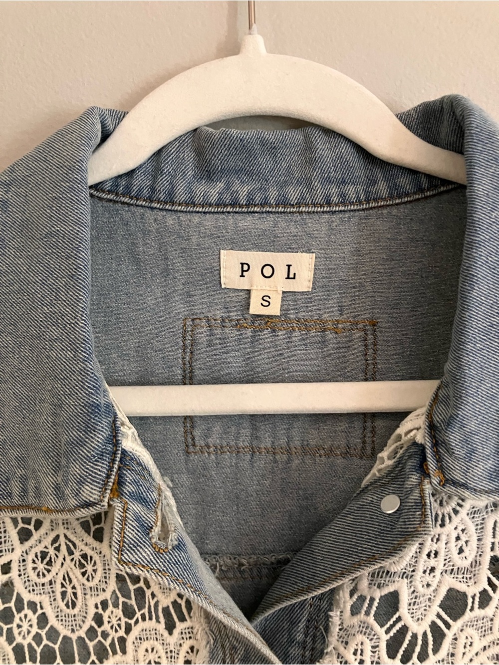 POL Denim & Lace Sleeveless Vest - Light Blue & White NWOT - Picture 3 of 7
